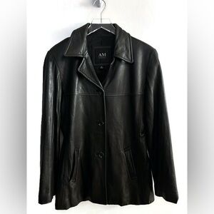 AM Black Leather Button-Front Jacket for Women Size Medium